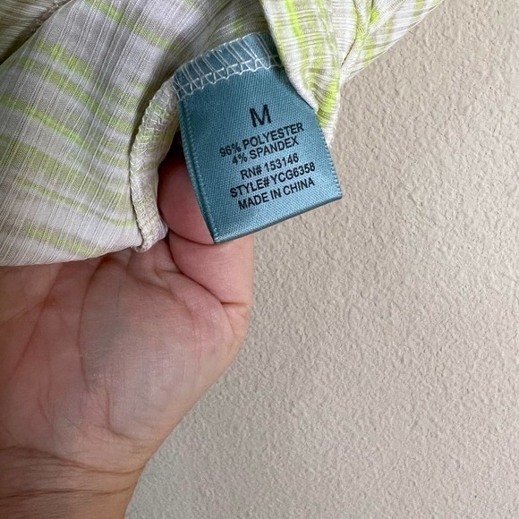 Good Luck Gem Striped Puff Sleeve Top Ribbed Knit Tee Chartreuse White M - Picture 4 of 10